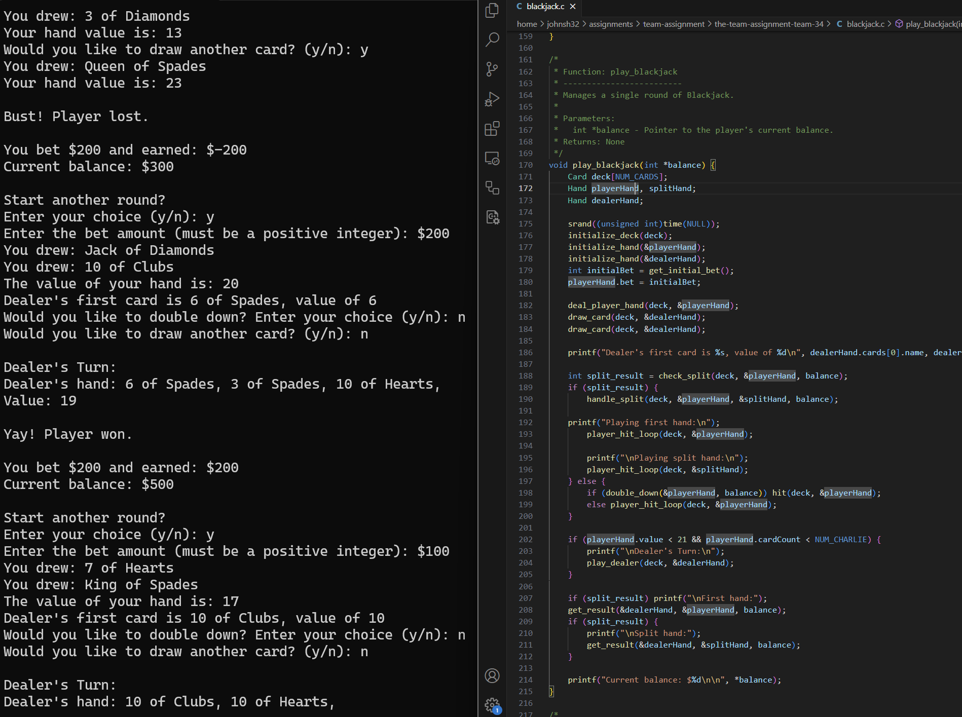 Blackjack in C